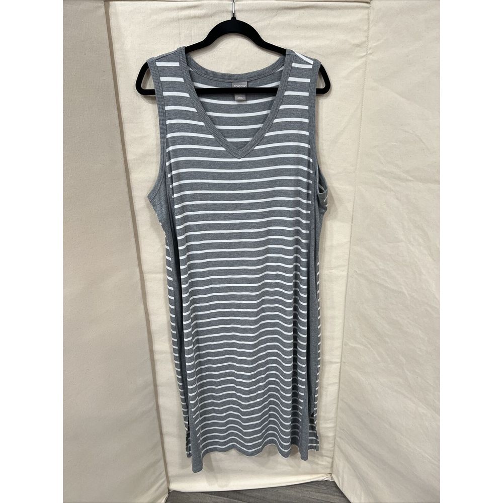 Chico's Plus Size 3 Zenergy Gray Striped  V-neck Tank Shift‎ Dress 16/18 Chicos